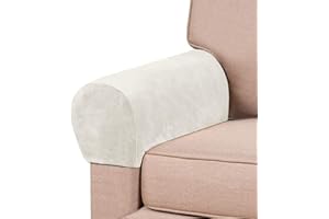 LINGKY Thick Velvet Stretch Armrest Covers for Chairs and Sofas Armchair Covers for Arms Couch Arm Covers Armrest Covers for Sofa Non Slip (Ivory,Set of 2)