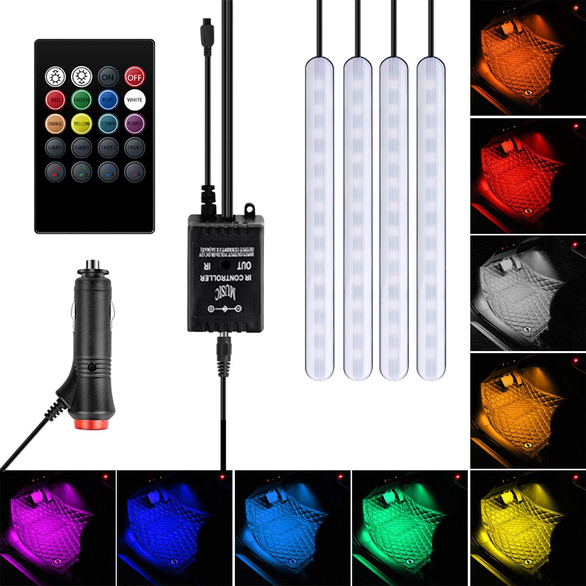 Lot-de-4-bandes-lumineuses-LED-pour-intrieur-de-voiture-48-LED-chargeur-USB-multicolore-kit-dclairage-pour-pieds-RVB-avec-fonction-sonore-active-tlcommande-sans-fil