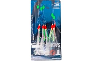 HEIBTENY Lot de 15 leurres de pêche lumineux en plumes de maquereau doux pour eau douce et eau salée, 3 paquets de perche maquereau, saumon noir, cabillaud, hameçons de pêche