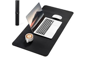 NOSTHEART Tappetino per Scrivania in Pelle, Antiscivolo, Protettore Impermeabile, Testura Litchi & Intrecciato, 80x40cm Grande Tappetino per Scrittura, Laptop & Ufficio (Nero/Grigio)