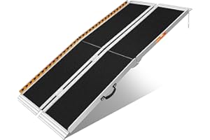 FACHNUO TOOL Rampe pour Fauteuil Roulant en Aluminium Large 183 cm, Pliable, avec Plaque de Transition, Capacité 362KG, pour Bordures de Trottoir (Poignée de Transport et Bandes Réfléchissantes de Sécurité)