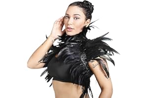 cuteDIY Federkragen Schwarzer Kostüm Damen Gothic Feder Cape Schalkragen Halloween Herren