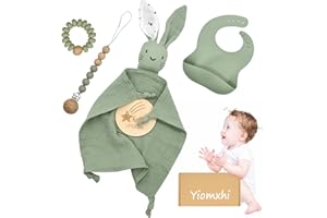 Yiomxhi Spersonalizowany zestaw upominkowy dla chłopca i dziewczynki Zestaw upominkowy dla niemowląt Zawiera 100% bawełnianą przytulankę, pierścień do ząbkowania, śliniaczek, klips do smoczka i