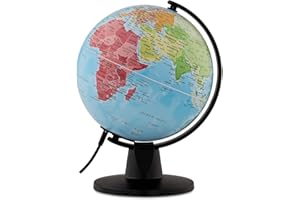 Tecnodidattica – LUCE Continenti | Petite mappemonde lumineuse pour enfants | Globe lumineux et pivotant à assembler | Câble USB | Cartographie politique | Diamètre 16 cm | Textes en français