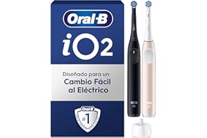 Oral-B iO 2 Pack de 2 Cepillos de Dientes Eléctricos Negro Noche y Rosa Suave, 2 Cabezales, 3 Modos De Cepillado, Sensor De Presión y Temporizador, Diseñados por Braun