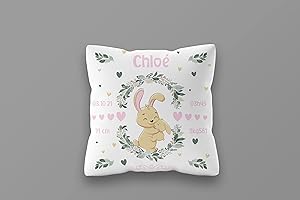 Coussin Naissance Personnalisé, idée cadeau personnalisable bébé, housse oreiller déco, Coussin Lapin Bébé - CL0010a