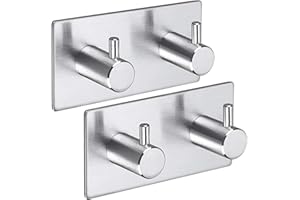 Aikzik Self Adhesive Hooks, Strong Sticky Hooks for Hanging, Stainless Steel Heavy Duty Stick on Hooks, Tea Towel Hooks for Kitchen Bathroom, 2 Pack