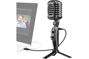 USB PC Microphone Retro,Moman EMR Mic Design Retro, Micro (192kHz/24bit) pour l'enregistrement en Streaming Jeux Youtube Conférence en ligne Cours (TYPE-C), Microphones-USB-Ordinateurs-PC-Condensateur