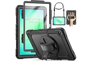 SEYMCY Case for Samsung Galaxy Tab A11+/ A9+ Plus 11 Inch 2025/2023, Full Body Shockproof with Screen Protector, Rotating Hand Strap & Stand, Shoulder Strap for Samsung A11+/A9+ Tablet Case, Black