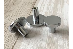 Vandicka Lot de 4 Boutons de Meubles Argentés Brillants, Poignées de Porte Rondes, Boutons de Tiroir, Boutons Armoire en Chrome Poli avec Vis pour Commodes, Armoires, Placards, 28 x 20 mm