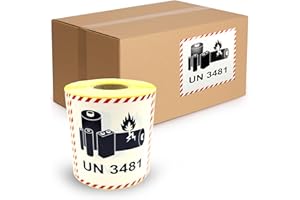 MD Labels 500 etykiet towarów niebezpiecznych UN 3481 100 x 100 mm – zawiera baterie litowo-jonowe – naklejki transportowe – naklejki towarów niebezpiecznych – naklejki na baterie