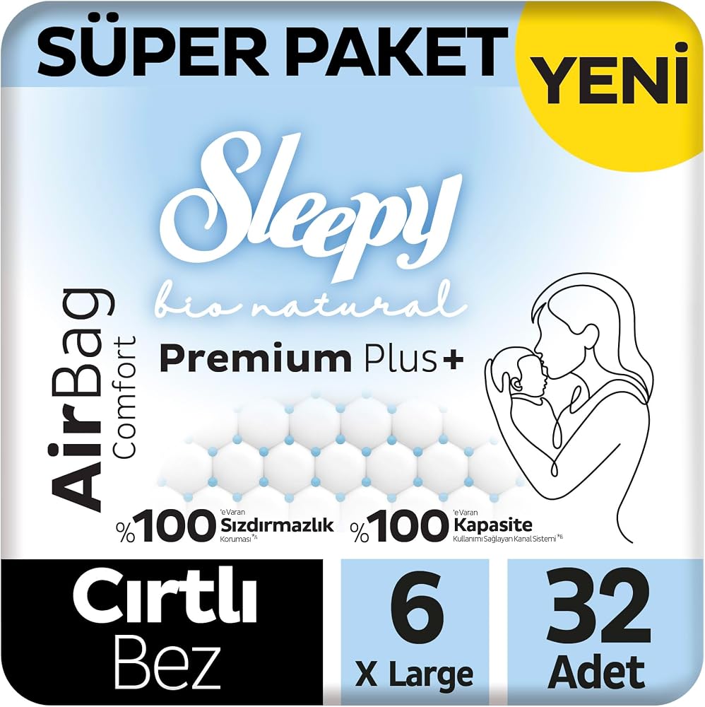 Sleepy Bio Natural Premium Plus Airbag Comfort Süper Paket Bebek Bezi 6 Numara Xlarge 32 Adet
