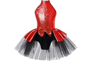 ranrann Vestido Tutú de Danza Ballet para Niña Lentejuelas Maillot de Patinaje Artístico con Falda Tul Disfraz de Bailarina Leotardo Body de Baile Gimnasia