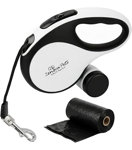 Laisse Rétractable Moestar UFO - 3m, Support Sac Déjections - Pour Chiens Jusqu'à 30kg - Noir/vert