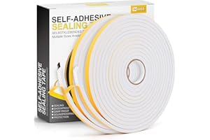 Inwee Burlete Adhesivo, Cinta Selladora Espuma Burlete de 10mm x 6mm, Burlete para Puertas y Ventanas del Hogar, Espuma Burlete Adhesivo de Alta Densidad para Aislante,Ruido y Colisión 10M, Blanco
