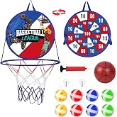 Children's Basketball Basket with Dartboard, 2 in 1 Dartboard Darts and Mini Basketball Basket Toy, Foldable Sports Toys for