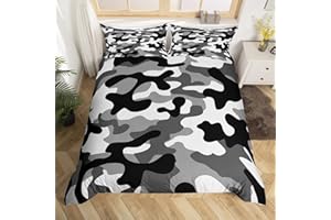 FEELINGYOU feelyou Camouflage Bettbezug-Set, Kinder-Camouflage-Bettwäsche-Set 200 x 200 cm, Grau-Schwarz-Weiß-Camouflage-Muster, Bettbezug für Teenager, Mädchen, Erwachsene, Ozean-Bettbezug mit 2 Kissenbezügen,