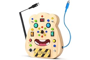 BirdWing Orso Busy Board Montessori Con Luci e Suoni a LED - Bear Busy Board, Giochi Legno Montessori | Pannello Sensoriale | Pannello Montessori | Tavole Montessori