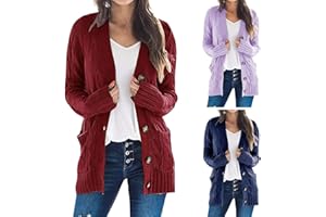 uxxnjfg Women's Long Elegant Cardigan Knitted Oversize Chunky Cardigan V Neck Elegant Casual Long Knitted Jacket with Pockets Knitted Cardigan