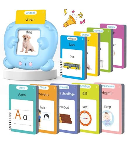 Cartes Parlante Montessori Français-448 Mots, Carte Parlante en Français, Jeux Educatif Enfant de 3 à 6 Ans, Jeux Montessori pour Apprentissage-3 Mode de Langue-Français/Anglais/Bilingue-Rose