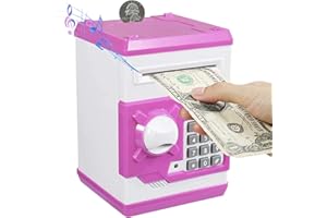 PowerKing ATM Piggy Bank Electronic Password Money Bank Safe Saving Box Voice Prompt Cartoon Panda Money Piggy Box for Kids 3+ Year (White Pink)