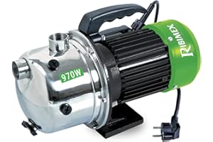 Ribimex Pompa di Superficie Autoadescante JET INOX, Motore 970 W, Portata 2700 L/h, 4 Bar, Prevalenza 40 m, Aspirazione Fino a 7 m, Corpo in Inox, Ideale per Irrigazione e Uso Domestico - PRGJET101I