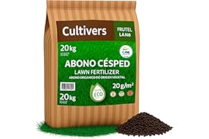 CULTIVERS Abono Césped Ecológico de 20 Kg (1000 m²) Fertilizante de Origen Vegetal 100% Orgánico y Vegano Granulado de Liberación Lenta y Controlada con NPK 8-1-5+74% M.O. y Ác. Húmicos