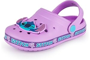 Disney Lilo & Stitch Girls Clogs | Kids Slip On Footwear with Stitch Novelty Charms in Pink | Character Indoor & Outdoor Sandals Sliders with Adjustable Strap | Movie Film Merchandise Gift