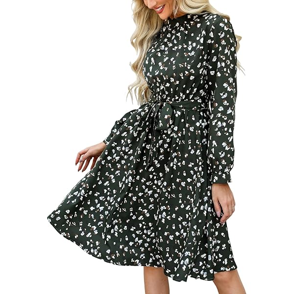 CUPSHE Dames A-lijn mini-jurk vloeiende swing ditsy bloemenprint lange mouwen ronde hals gesmokt herfst feest casual jurk, marine Bloemen, XL