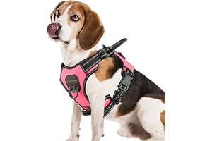 Arnés Antitirones Perro Transpirable PcEoTllar con Control de Manija y con Lineas Reflectantes Arnés Pecho Perro Duradero con Chaleco Acolchado Ajustable para Perros Grandes y Pequeños - Rosa - M