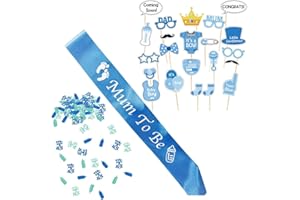 JONAMI Boy Baby Shower Set and Mum to Be Party Decorations, Mummy to Be Blue Satin Sash, Baby Boy Photo Booth Props, It's a Boy Confetti Mix. Accessories Baby Shower Supplies