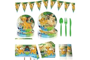 SYIJUPO Il Re Leone Stoviglie di Compleanno Set,71 PCS Decorazione per Feste di Compleanno Il Re Leone Decorazioni per Feste con Animali,Decorazioni per La Tavola con Animali della Giungla