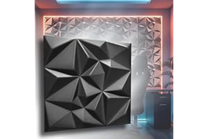 I K H E MALARKA Pannelli 3D in polistirene XPS, moderni pannelli da parete e soffitto, pannelli da parete, leggeri e flessibili, rubino 3D, 50 cm x 50 cm, 8 m², 32 pezzi/nero