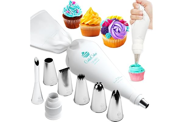 CukkiCakes Douilles Patisserie Professionnelle TAILLE L (1M, 2D (852), 4B, 1A, S232, 895) + Poche A Douille Patisserie Reutilisable + Adaptateur (8 Pcs) / Décoration Cupcakes, Made In South Korea