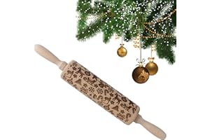 Gebiuhoo Mattarello in Rilievo con Motivo 30cm Goffrato Legno 3D Mattarello Natalizio per cottura con incisione Mattarello a forma di Natale per Pizza Biscotti Impasto