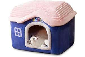 ALLSOPETS Casetta per Cani Nicchia per Cane Letto Grotta Per Gatti Casetta Gatti da Esterno Pieghevole Cuccia per Gatto Cani Igloo per Gatti con Copertura Smontabile e Cuscinetto Blu A