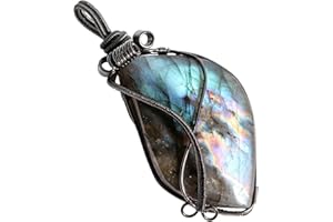 KYEYGWO Wire Wrapped Labradorite Stone Pendant for Women and Men, Healing Crystal Necklace Irregular Stone Chains Fashion Jewelry for Lucky Charms Amulets