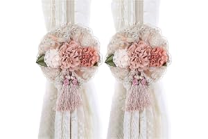 Homeng 2 fermatenda decorativi per tende da ufficio, elegante corda per tende in pizzo con fiore per tende