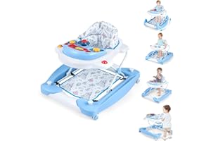 COSTWAY 6 w 1 chodzik, wózek do nauki chodzenia ze zdejmowaną płytą do gry i poduszką pod stopy, Baby Walker z regulacją wysokości i składany, wózek z muzyką i światłem, bez chodzenia dla dzieci od 6