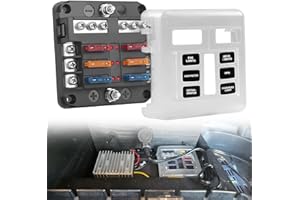 Chelhead Bloc de fusibles pour bateaux à 6 voies avec indicateur LED, blocs de fusibles à lame à 6 circuits, 12 volts pour automobiles, étanche à l'eau, avec barre négative, adapté pour les voitures