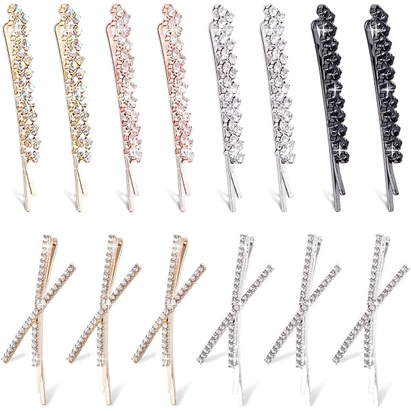 12er-Set Strass-Haarnadeln – Glänzende Metall-Spangen Mit X-Form Für Hochzeit, Party & Alltag