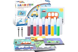 YOTOY Gifts for 3 4 5 6 7 8 9 10 Year Old Kids Girls: Sand Art Craft Toys for Kids Age 4-12 Years Old Colored Sand Play Kits for Children 24 Transport Painting Pictures Fun Drawing Toy with Tray