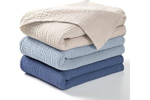 lulumoon - Manta de algodón (3 Unidades), Color Azul Marino