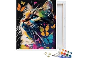 JATOK Paint by Numbers Kits for Adults, Painting Kits for Beginners On Clear Colored Canvas, Easy DIY Acrylic Pigment Drawing Paintwork for Home Wall Decor, Cat 30x40CM/12x16in (with Frame