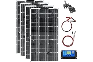 Aysolar 400W 12V Kit Panel Solar Flexible 4x100W 18V Monocristalino Módulo Fotovoltaico y 40A Cargador Solar Controlador para Autocaravana, Caravana, Barco,Yate,Auto, Casa, Batería