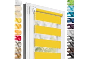 Estika® Estor Doble con fijación sin Agujeros, 65 cm x 120 cm, Limonada de limón, 27 Colores de Tela, Estor, Estor Doble para Ventanas sin Agujeros, protección Visual (65 cm de Ancho de Tela)