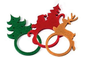 Mopec NA135 Confezione da 12 portatovaglioli in feltro albero, renna, Babbo Natale. 5 x 9 x 0,5 cm, multicolore