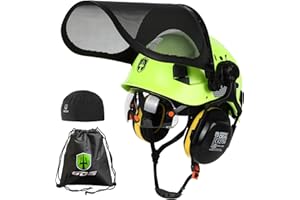 GREEN DEVIL Casco de seguridad para motosierra forestal EN397, certificado EN397, sistema 5 en 1 con protección facial de malla, visera integrada y orejeras, ventilado, para trampas de madera y