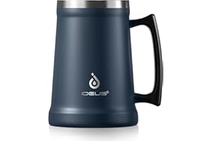 Ideus Insulated Beer Stein, 710/1000ml Stainless Steel Double Walled Beer Mug Giant Bar Drinkware Metal Beer Cup with Big Grip Handle for Party bar and Gathering (Navy Blue 710ml)