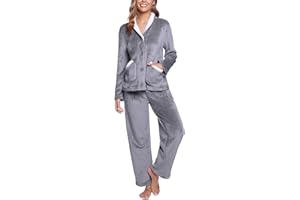 iClosam Pijama Invierno Franela Suave para Mujer - Conjunto Largo de 2 Piezas con Botones, Polar Cálido para Casa y Dormir S-XXL